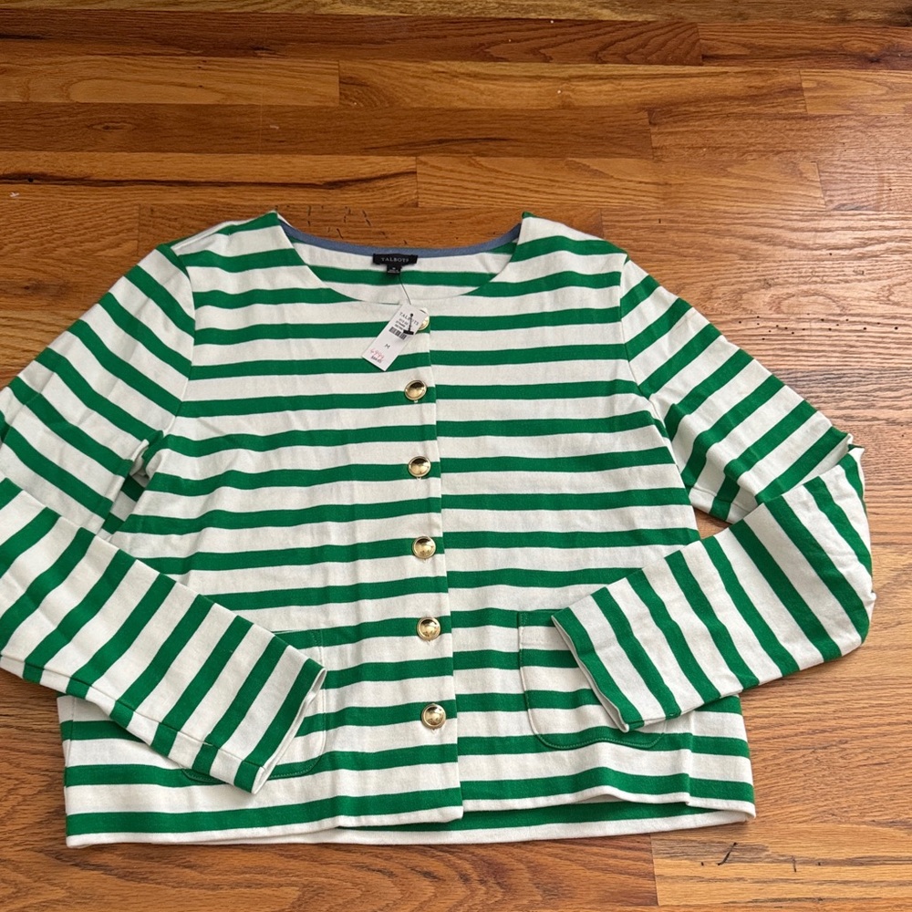 Talbots Green and White Striped Button Down Shirt